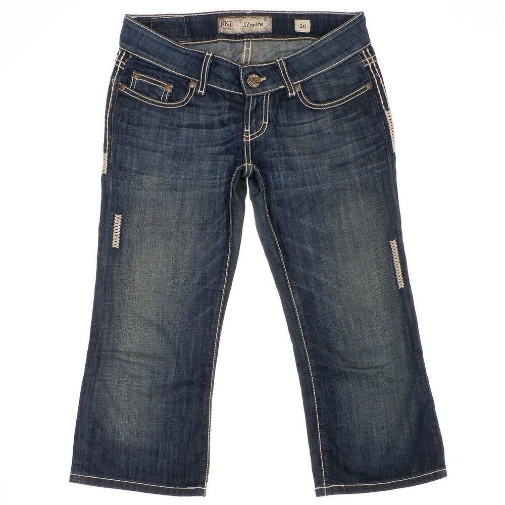 BKE Starlite Jeans 26 Womens Crop Capri Low Rise Blue Denim Stretch 28x19.5